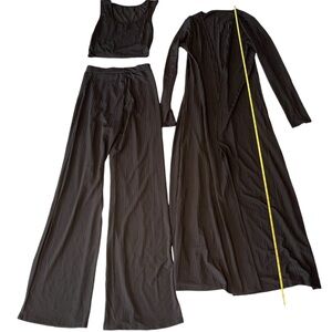 Womens 3pc Matching Athleisure Set Size Small Top, Flared Pants & Cardigan A1